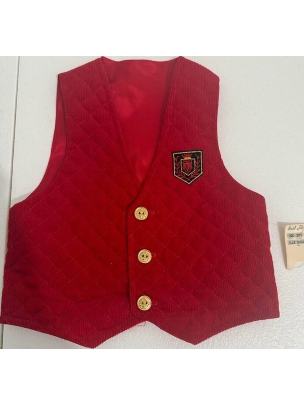 Marshall Fields Vintage Boys Vest 3T Red With Gold Buttons Patch New With Tags